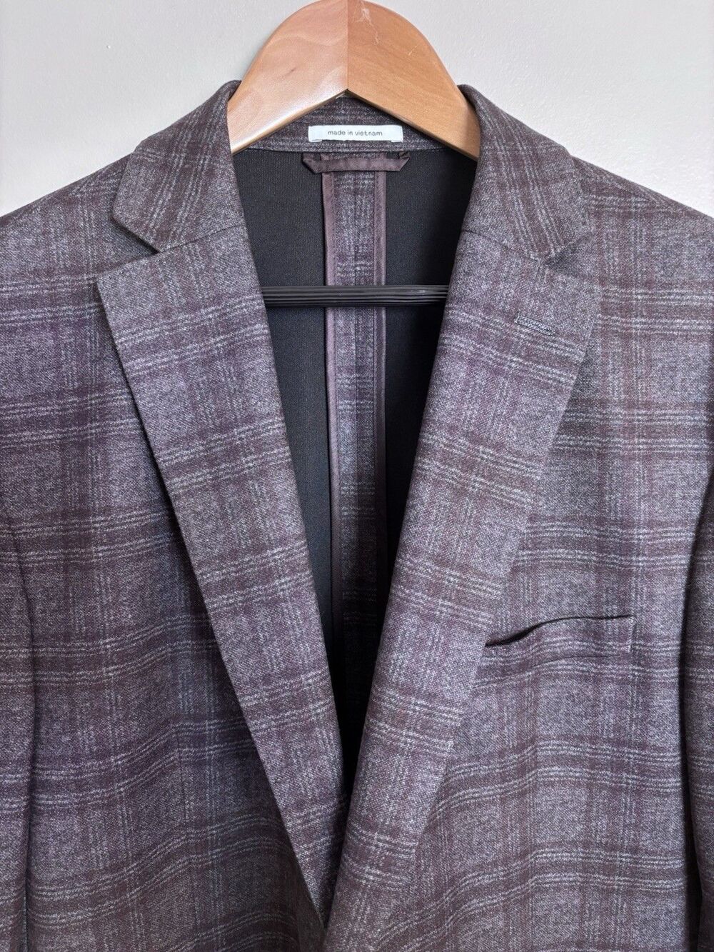 Bar III Slim Fit Brown Check Stretch Sport Coat Jacket Blazer 46 R Unstructured